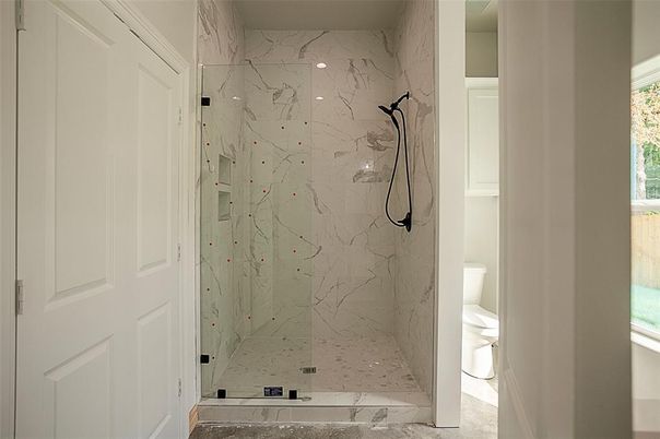 Bathroom, Glass Shower, Interior, Marble, Marble Walls