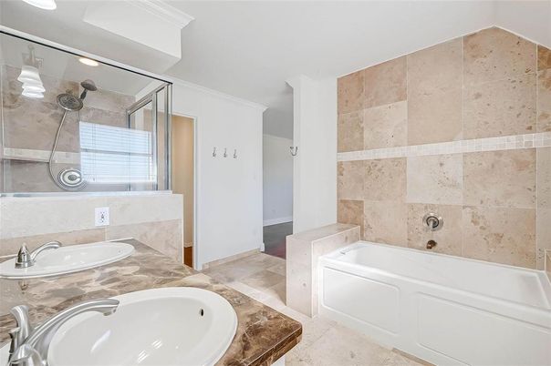 Bathroom, Dual Sink Vanities, Glass Shower, Interior, Recessed Lighting