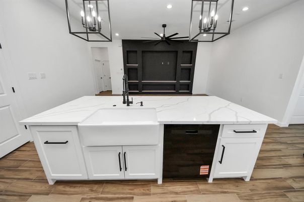 Interior, Kitchen, Pendant Lights, Recessed Lighting, Wood Texture Flooring