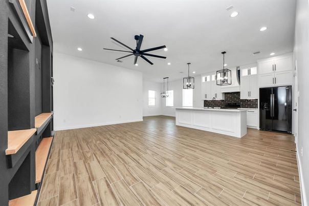 Interior, Kitchen, Pendant Lights, Recessed Lighting, Wood Texture Flooring
