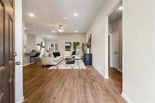 Interior, Living room, Recessed Lighting, Wood Texture Flooring