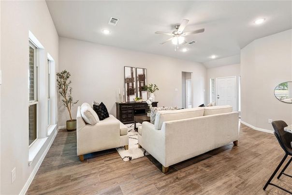 Interior, Living room, Recessed Lighting, Wood Texture Flooring