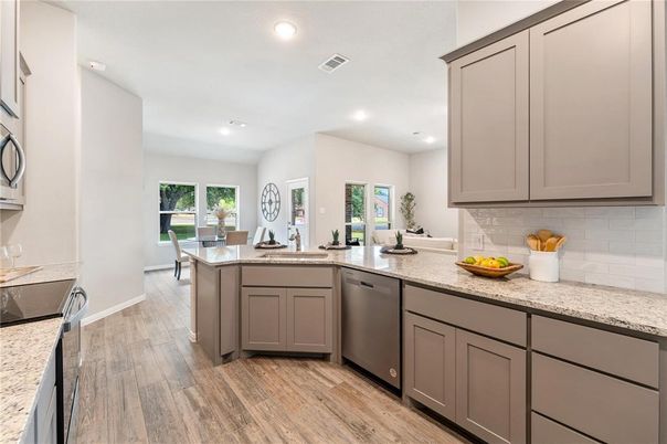 Dining room, Interior, Kitchen, Recessed Lighting, Wood Texture Flooring