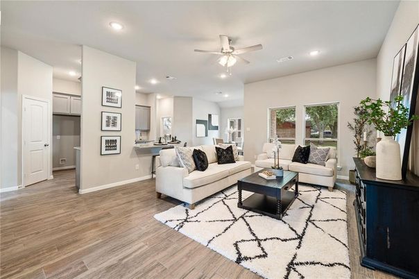Interior, Kitchen, Living room, Recessed Lighting, Wood Texture Flooring