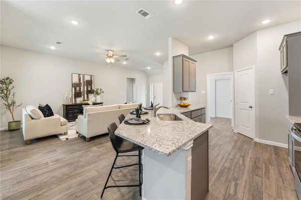 Interior, Kitchen, Living room, Recessed Lighting, Wood Texture Flooring