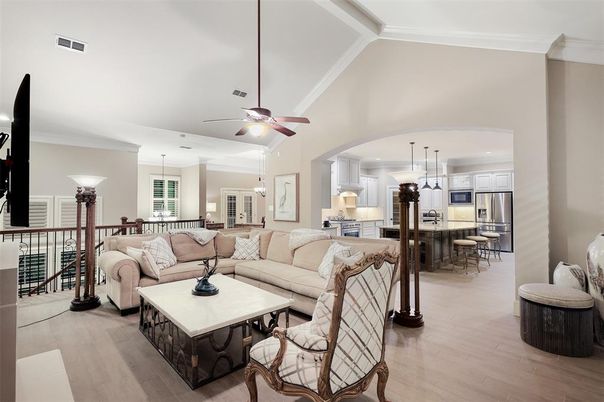 Dining room, Interior, Kitchen, Living room, Pendant Lights, Recessed Lighting, Stainless Steel Appliances, Wood Texture Flooring