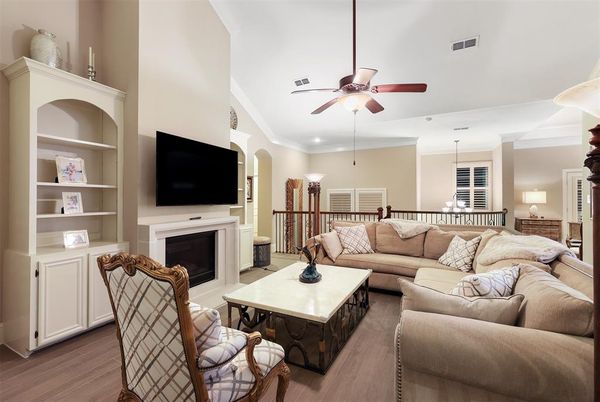 Fireplace, Interior, Living room, Pendant Lights, Wood Texture Flooring