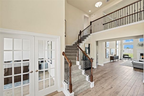 Fireplace, Interior, Pendant Lights, Recessed Lighting, Wood Texture Flooring