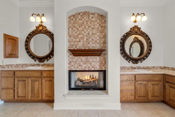 Bathroom, Dual Sink Vanities, Fireplace, Interior