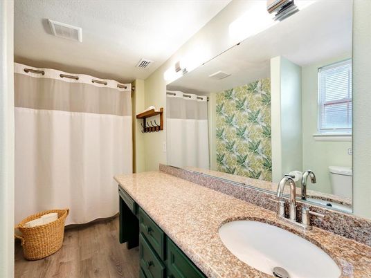 Bathroom, Dual Sink Vanities, Interior, Wood Texture Flooring