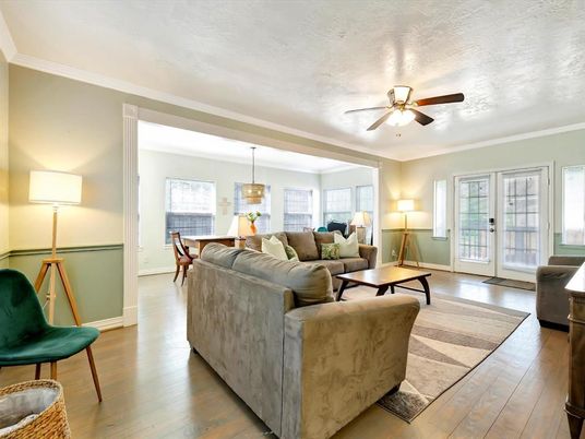 Dining room, Interior, Living room, Pendant Lights, Wood Texture Flooring