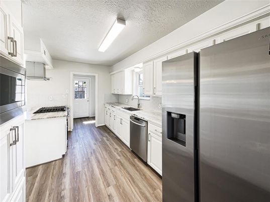 Interior, Kitchen, Stainless Steel Appliances, Wood Texture Flooring