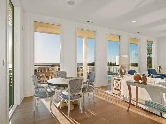 Dining room, Interior, Recessed Lighting, Wood Texture Flooring