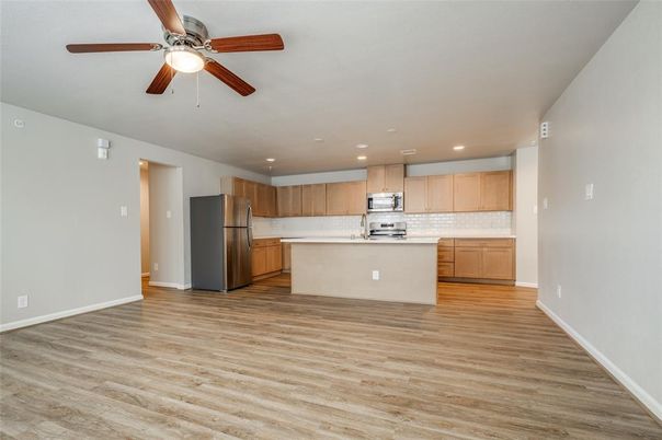 Interior, Kitchen, Recessed Lighting, Wood Texture Flooring