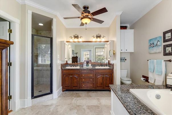Bathroom, Dual Sink Vanities, Glass Shower, Interior, Recessed Lighting