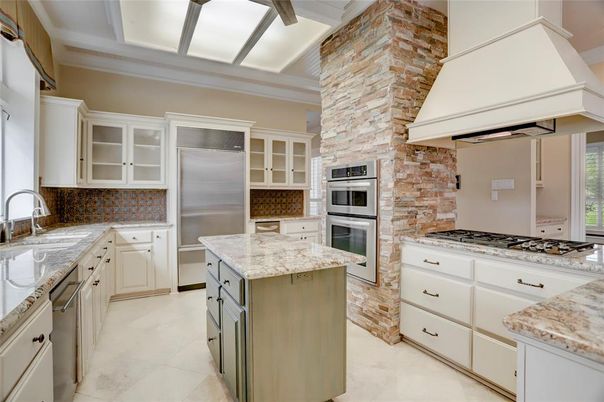 Interior, Kitchen, Stainless Steel Appliances, Stone Walls