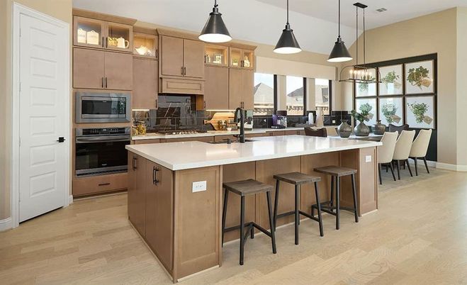 Dining room, Interior, Kitchen, Pendant Lights, Stainless Steel Appliances, Wood Texture Flooring