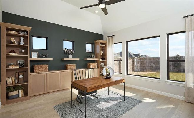 Home Office, Interior, Recessed Lighting, Wood Texture Flooring