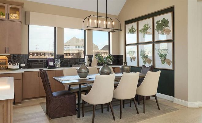 Dining room, Interior, Pendant Lights, Wood Texture Flooring