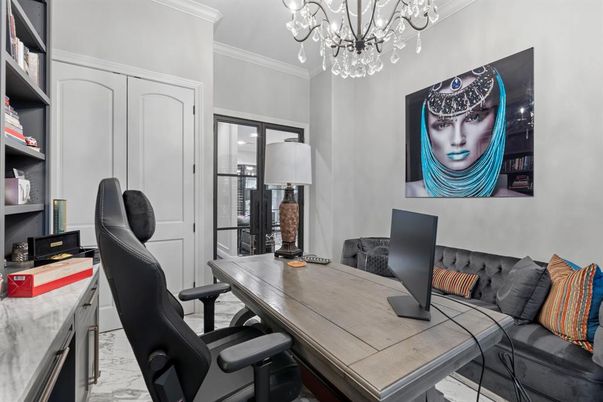Chandelier, Home Office, Interior, Marble