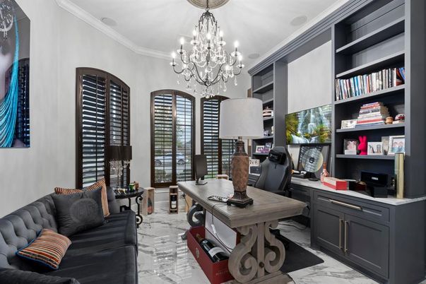 Chandelier, Home Office, Interior, Marble