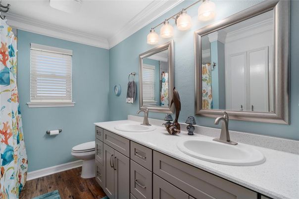 Bathroom, Dual Sink Vanities, Interior, Wood Texture Flooring