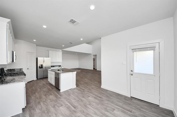Interior, Kitchen, Recessed Lighting, Wood Texture Flooring