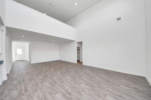Empty room, Interior, Recessed Lighting, Wood Texture Flooring