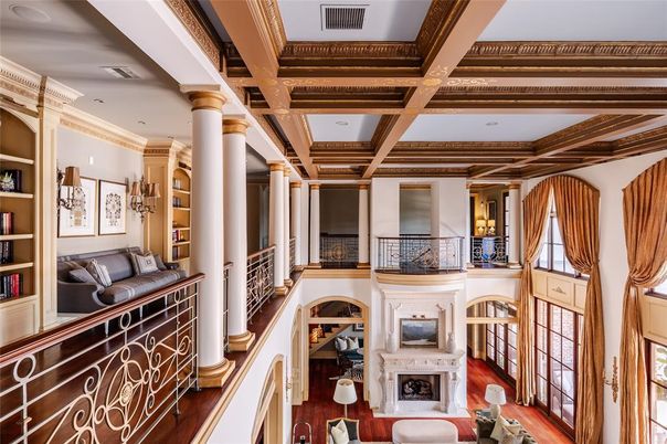 Fireplace, Interior, Recessed Lighting, Wooden Beams, Wood Texture Flooring