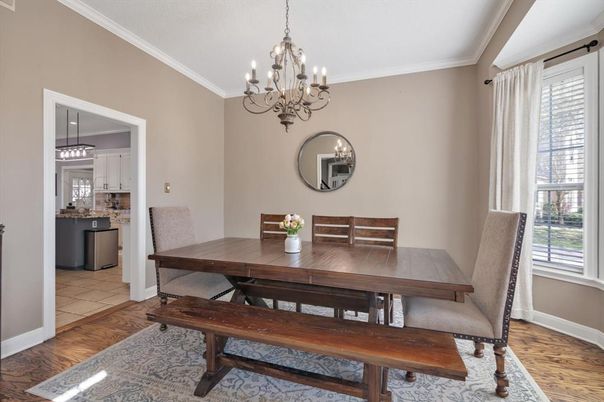 Chandelier, Dining room, Interior, Wood Texture Flooring