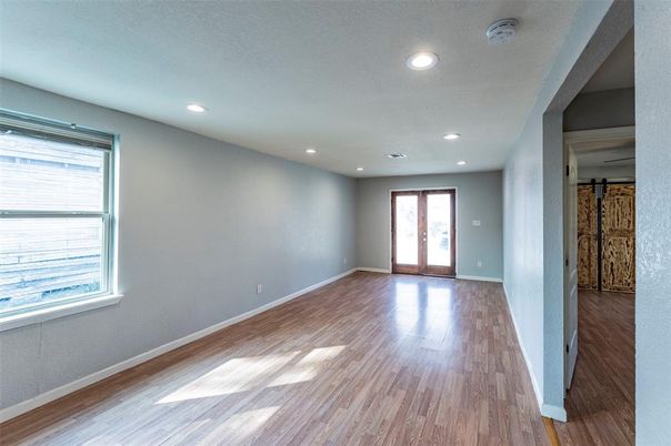 Empty room, Interior, Recessed Lighting, Wood Texture Flooring