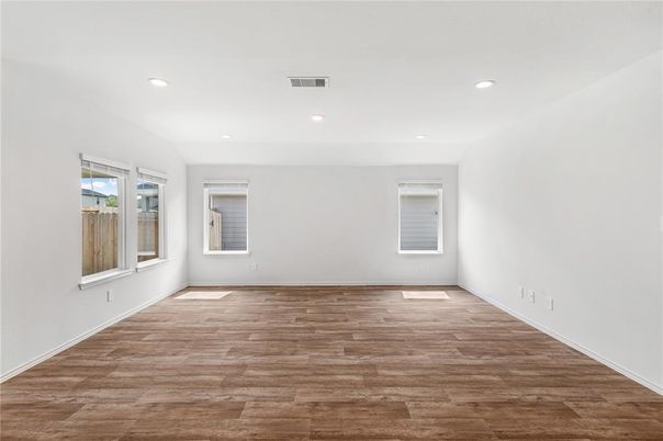 Empty room, Interior, Recessed Lighting, Wood Texture Flooring