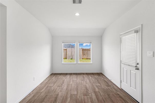 Empty room, Interior, Recessed Lighting, Wood Texture Flooring
