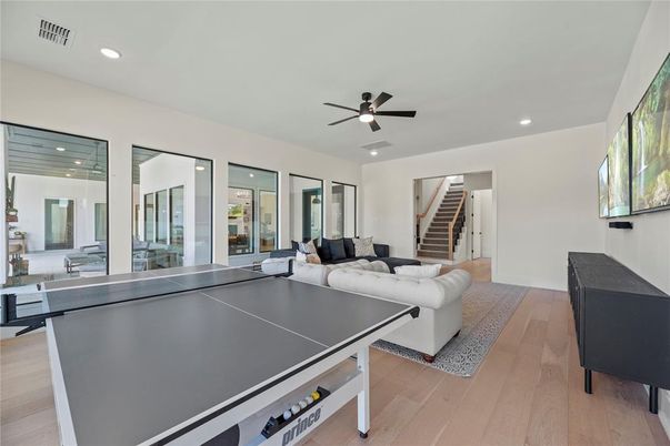 Game Room, Interior, Recessed Lighting, Wood Texture Flooring
