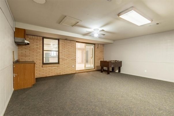 Empty room, Game Room, Interior, Recessed Lighting, Stone Walls