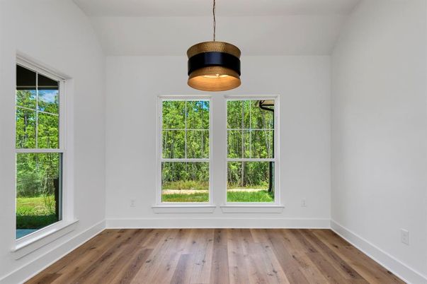 Empty room, Interior, Pendant Lights, Wood Texture Flooring