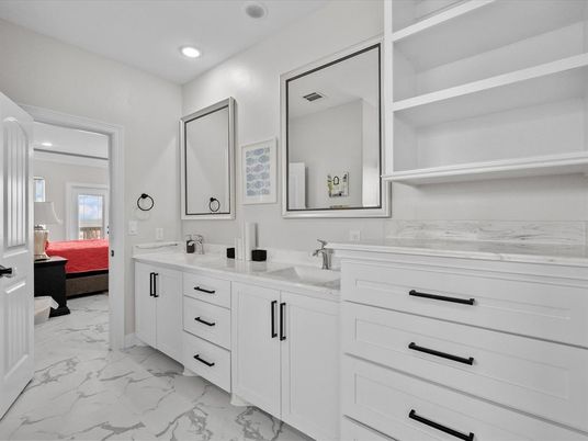Bathroom, Bedroom, Dual Sink Vanities, Interior, Marble, Recessed Lighting