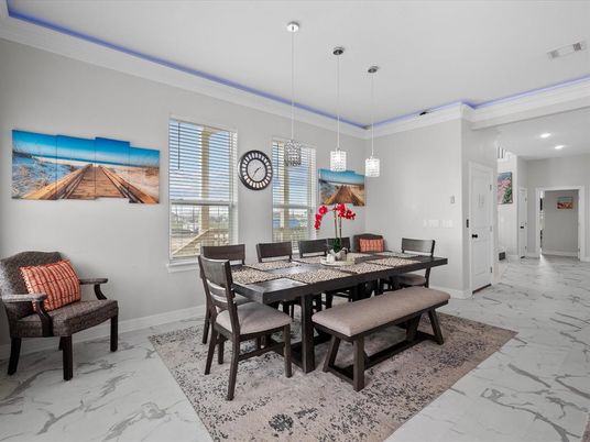 Dining room, Interior, Marble, Pendant Lights, Recessed Lighting