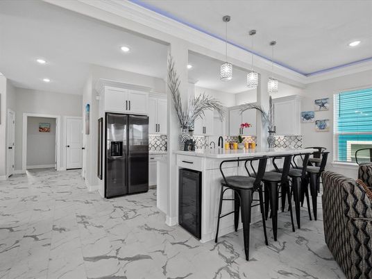 Interior, Kitchen, Marble, Pendant Lights, Recessed Lighting, Stainless Steel Appliances