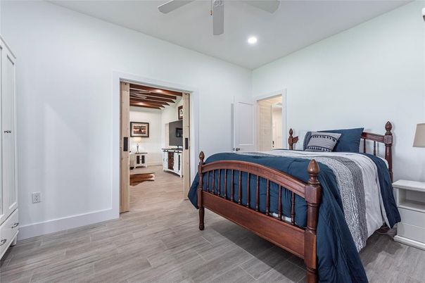 Bedroom, Interior, Recessed Lighting, Wood Texture Flooring