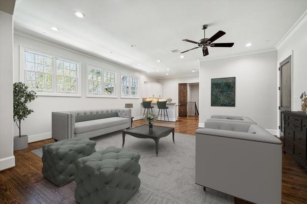 Interior, Living room, Recessed Lighting, Wood Texture Flooring