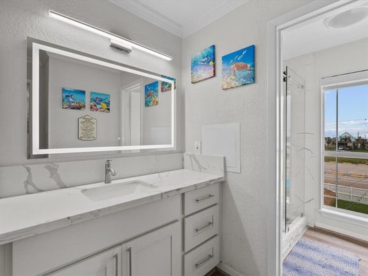 Bathroom, Interior, Marble Walls, Wood Texture Flooring
