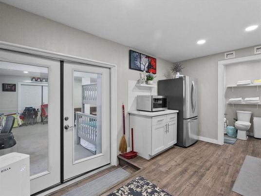 Interior, Kitchen, Recessed Lighting, Wood Texture Flooring