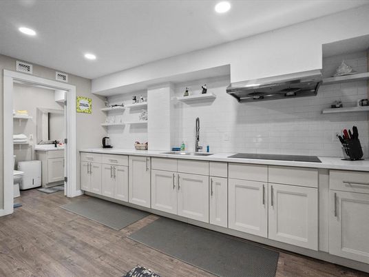 Interior, Kitchen, Recessed Lighting, Wood Texture Flooring