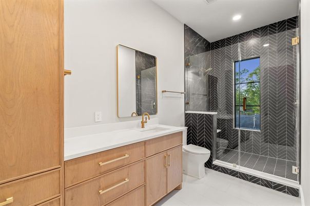 Bathroom, Glass Shower, Interior, Recessed Lighting