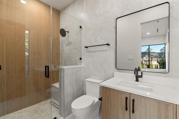 Bathroom, Glass Shower, Interior, Recessed Lighting
