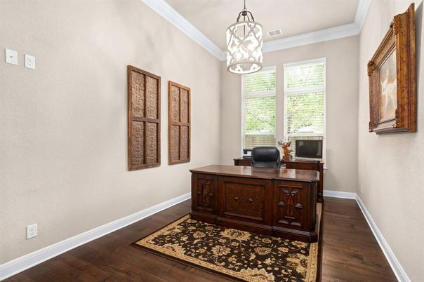 Home Office, Interior, Pendant Lights, Wood Texture Flooring