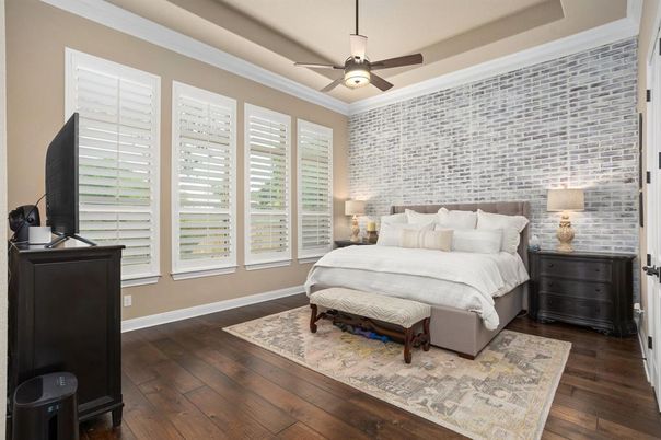 Bedroom, Interior, Stone Walls, Wood Texture Flooring