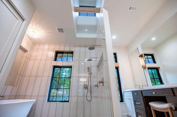 Bathroom, Free Standing Baths, Glass Shower, Interior, Recessed Lighting