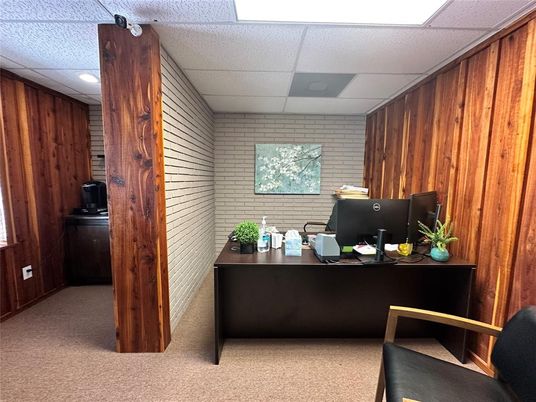 Home Office, Interior, Recessed Lighting, Stone Walls, Wooden Walls